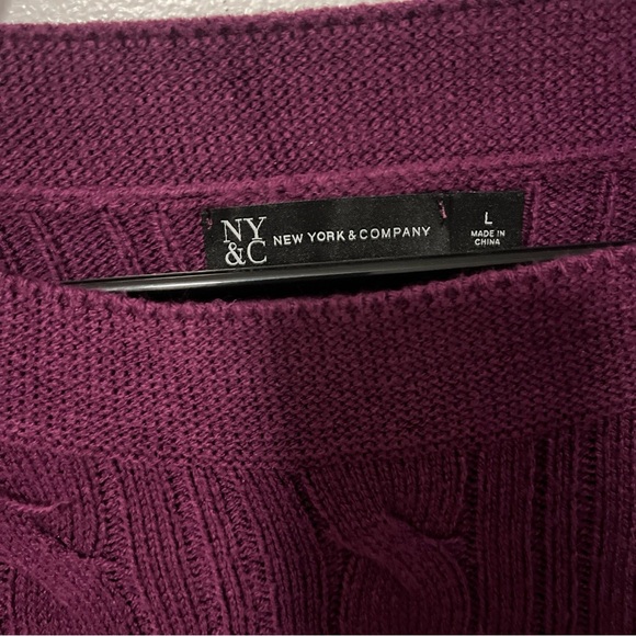 New York & Company Cable Knit Purple Fringed 3/4 Sleeve Sweater Large - Picture 6 of 8
